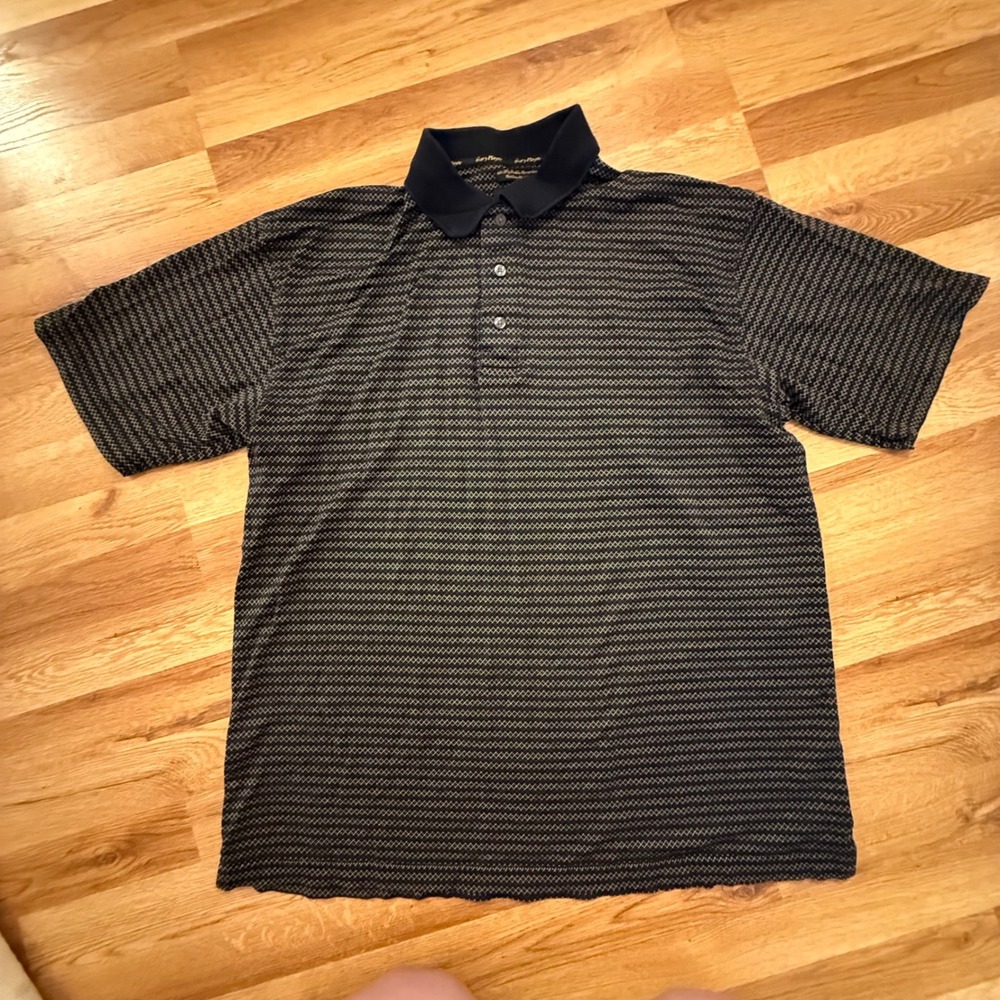 Gary Player Men's Polo Shirt Short Sleeve Golf Black‎ Patterned Cotton